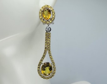 Art Deco Drop Earrings | Vintage Citrine Silver Chandelier | Stocking Stuffer | November Birthstone Gift for Her | 13th Anniversary Present