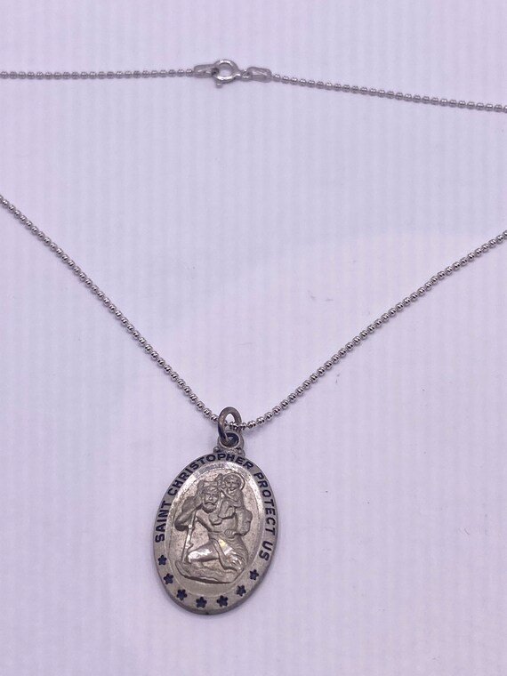 Vintage Saint Christopher Protection Amulet Neckl… - image 2