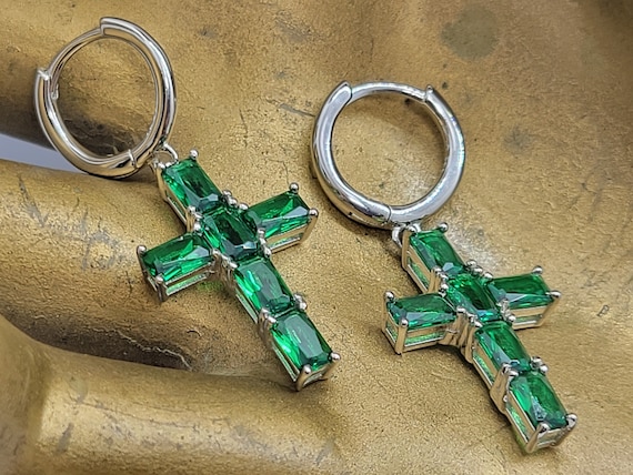 Green Cross Earrings | Green Gemstone Earrings | … - image 1