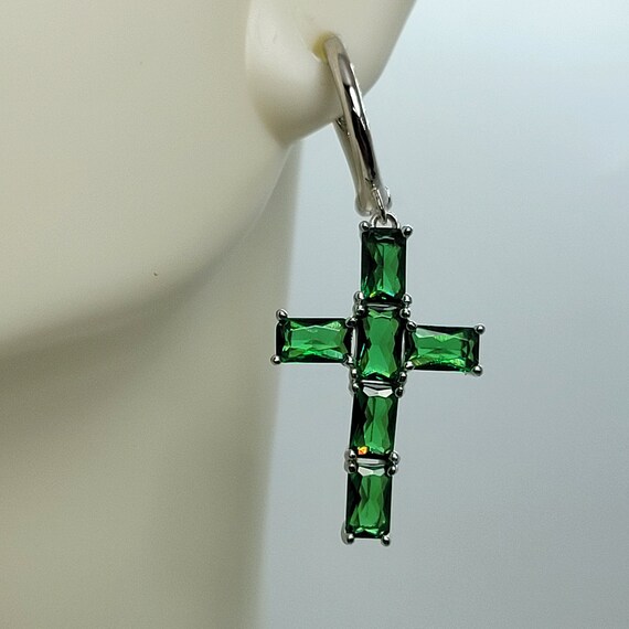 Green Cross Earrings | Green Gemstone Earrings | … - image 2