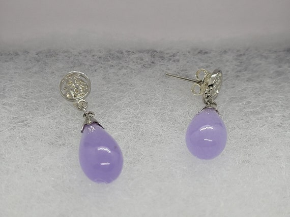 Purple Drop Earrings | Antique Jade Earrings in 9… - image 4