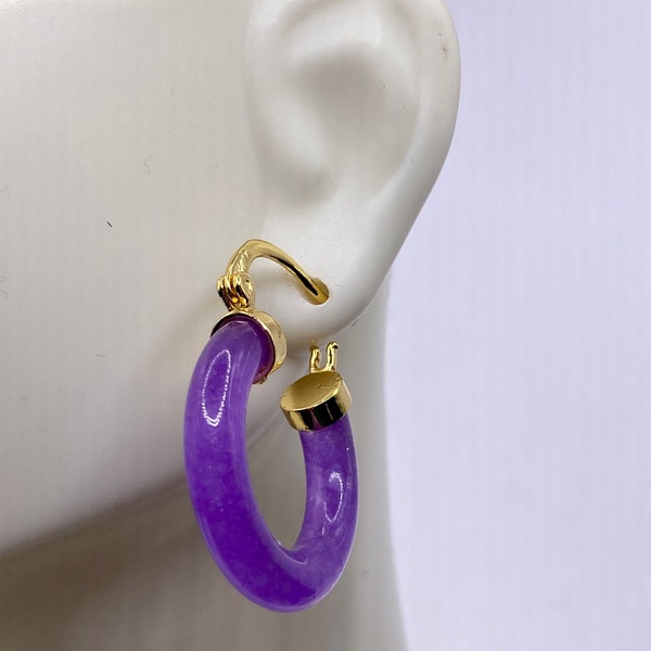 Lavender Jade Earrings | Jade Hoop Earrings | Antique Jade | Antique Earrings | Silver Earrings | Vintage Earrings | Purple Hoop Earrings