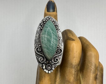 Vintage Green Onyx Statement Ring | Size 6.25 | Gift for Her | Stocking Stuffer | Present for Wife | Statement Jewelry