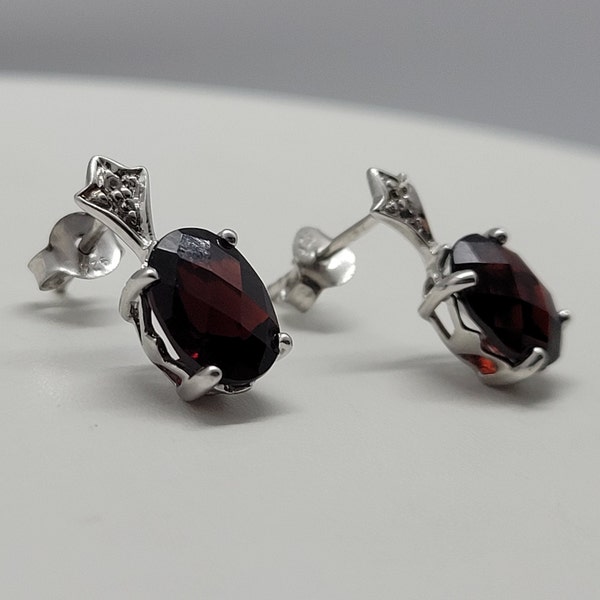 Rote Art Deco Ohrringe | Antiker Granat mit CZ Silber Ohrringe | Vintage Granat Ohrringe | Januar Geburtsstein | Zweiter Jahrestag