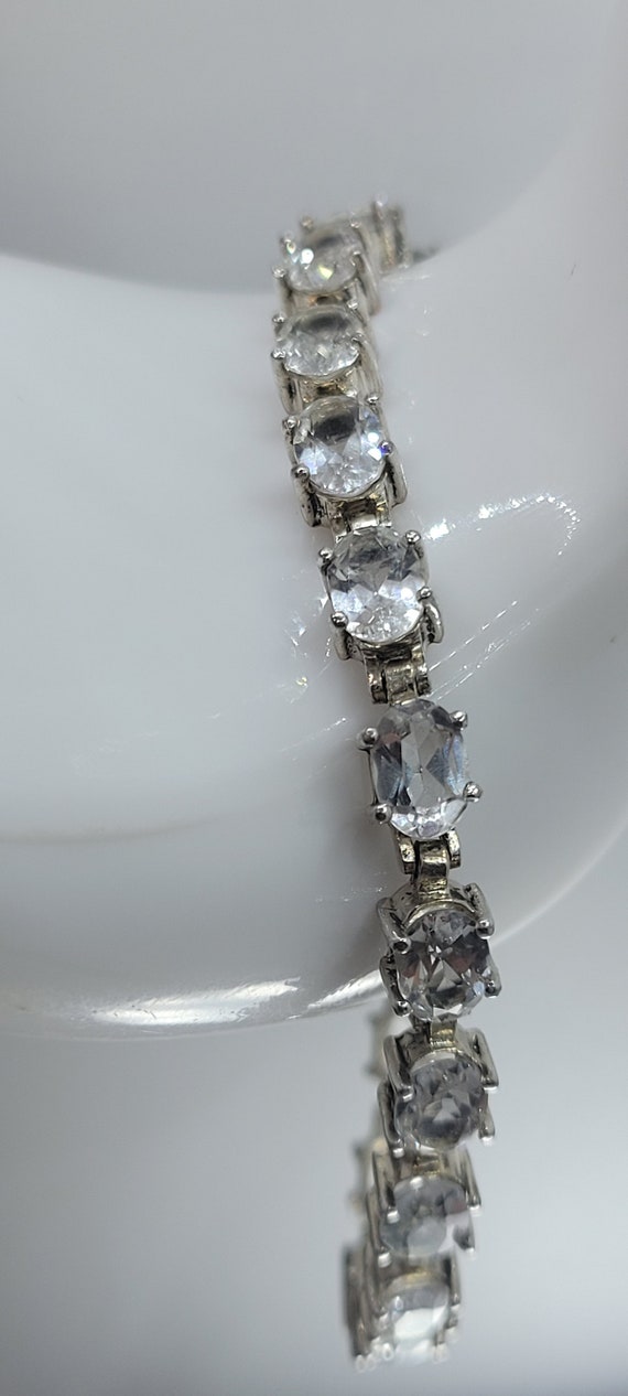 White Sapphire Tennis Bracelet | Clear Gemstones … - image 5