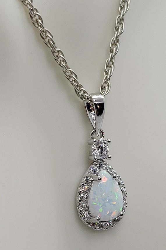 White Opal Pendant Necklace | White Fire Opal Pend