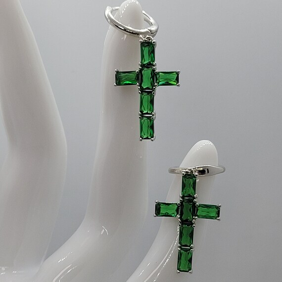 Green Cross Earrings | Green Gemstone Earrings | … - image 3