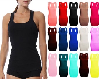 Ladies Plain Bodycon Racer Back Muscle Vest Womens Sleeveless Sport Gym Top 8-24