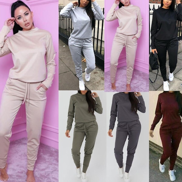 Ladies Long Sleeve Top Bottom Lounge Tracksuit Set, Women's Lounge Tracksuit Set, Loungewear, 2 pc Suit