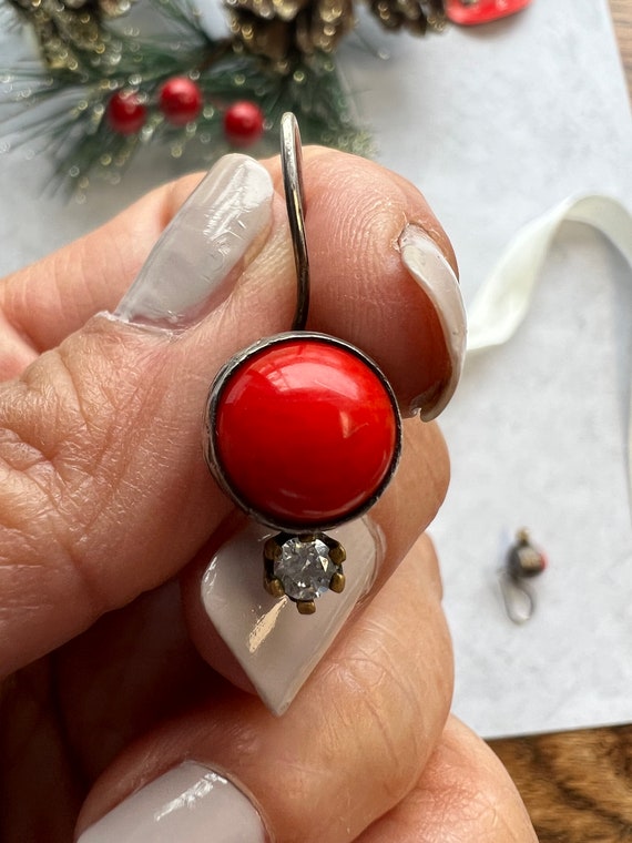 Red Coral & Sterling Silver Ring and Earring Set … - image 3