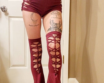 Maroon Slit weave faerie set! SHORTS & LEG WARMERS.  handmade and one of a kind
