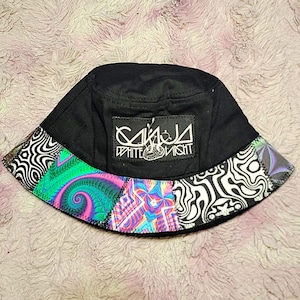 Ooak ganja white night  patchwork bucket hat