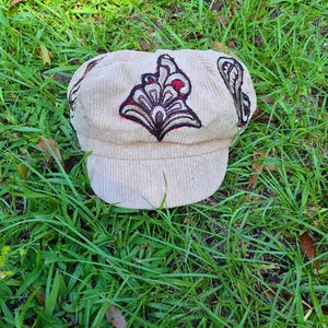 Ooak corduroy newsboy hat with victorian patchwork