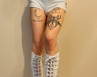 White slit weave SHORTS & LEG CUFFS set.  handmade and one of a kind