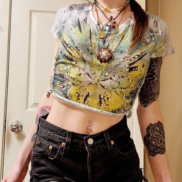 Slit weave braided earth faerie crop top. Handmade and one of a kind