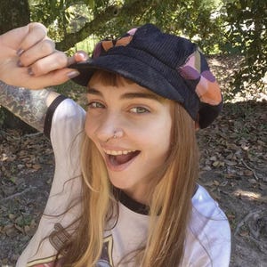 Ooak corduroy newsboy hat with flower of life patchwork