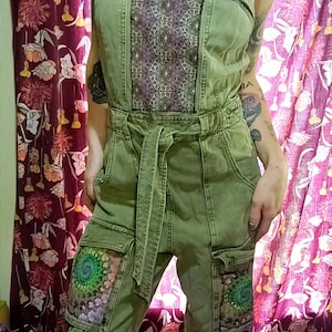 Ooak fractal patchwork overalls
