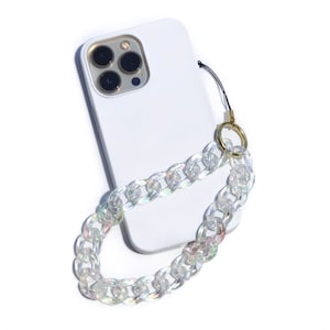 Phone Charm Iridescent Christmas Gift Stocking Stuffer Chunky Acrylic Chain Link Phone Strap  / Wristlet Holographic Clear  Phone Accessory