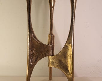 Harjes Metallkunst Bremen Bronze Handwerk Tischleuchter 3 flammig poliert