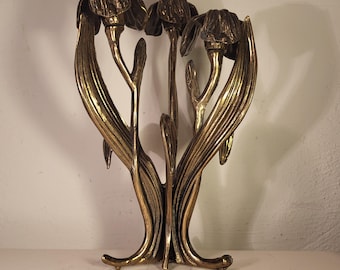 1 Kerzenhalter Antik Messing Blumen und Blätter Jugendstil gereinigt nicht poliert