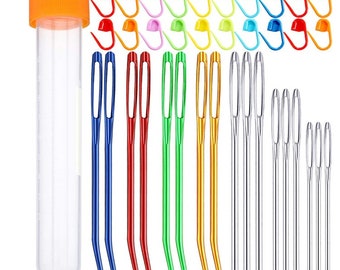 Darning Needles and Stitch Markers Set 38pc | Bent Tip, Large Eyelet Needles, Storage Tube|Preorder