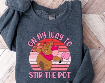 On My Way To Stir The Pot Sweatshirt, Comfort Shirt, Funny Mother Sweatshirt, Mom Kitchen Shirt, Cute Bear Shirt, Funny Animal Shirt