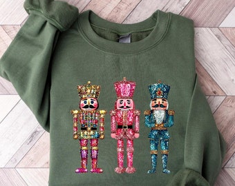Nutcracker Sweatshirt, Christmas Nutcracker Shirt, Christmas Gift, Faux Sequin Shirt, Womens Christmas, Holiday Sweaters, Christmas Crewneck