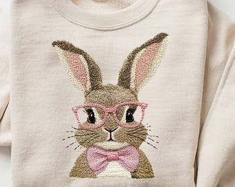 Cute Easter Bunny Sweatshirt, Easter Rabbit Sweater, Easter Bunny Crewneck, Easter Gift for Mom, Kids Easter Sweatshirt, Retro Bunny Shirt