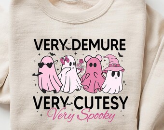 Very Demure Very Cutesy Very Spooky Sweatshirt, Ghost Lady Shirt, Halloween Crewneck, Cute Ghost, Halloween Meme Ghost Crewneck