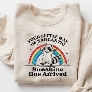 Your Little Ray of Sarcastic Sunshine Has Arrived Sweatshirt, Funny Raccoon Rainbow Sweatshirt, Trendy Sarcastic T-shirt, Sunshine Shirt,