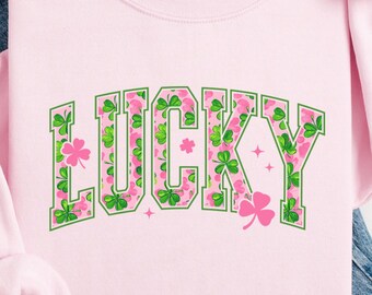 Rosa Lucky St Patricks Day Sweatshirt, St Pattys Day Shirt, Lucky Damen Pullover mit Rundhalsausschnitt, Shamrock St Patricks T-Shirt, Lucky Shamrock T-Shirt