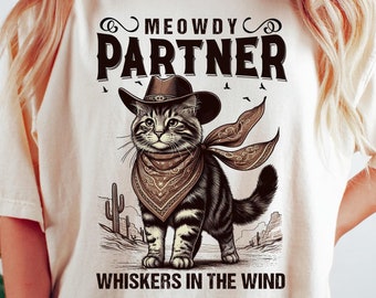 Meowdy Partner Cowboy Katzen-Shirt, Vintage Cowboy-Shirt, lustiges Cowboy-Katzen-Shirt, Cowboy-T-Shirt, Western-Katzen-Shirt, Katzenliebhaber-Shirt,