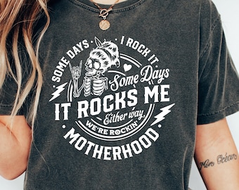 Mutterschaft Manchmal rocke ich es Manchmal rockt es mich, Doppeldruck, Rock-Shirt, Mama-Shirt, Mom-Shirt, Damen-T-Shirts, Trend-Shirt