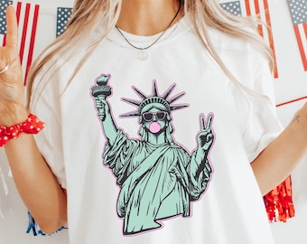 Camiseta del Día de la Independencia, Camiseta del 4 de Julio, Camiseta con la Estatua de la Libertad con flores, Camiseta con la Estatua de la Libertad, Camiseta del 4 de Julio