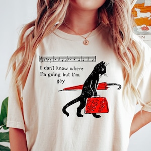 I Don’t Know Where I’m Going But I’m Gay Shirt, Cat Pride Shirt, Funky Gay Pride Shirt, Retro Queer Graphic Tee, Sarcastic Lgbtq Shirt