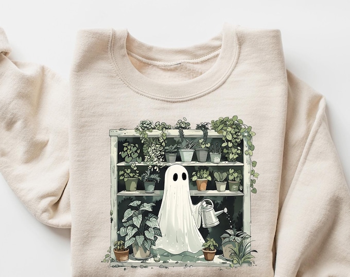 Funny Plant Ghost Sweatshirt, Halloween Plant Lady Shirt, Plant Lover Gift, Ghost Crewneck Sweatshirt, Spooky Gardener Shirt
