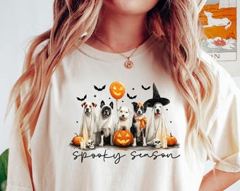 Sweat-shirt d'Halloween mignon chiens fantômes, t-shirt chiens fantômes, cadeau d'Halloween pour les amoureux des chiens, cadeau d'Halloween pour femmes mignonnes
