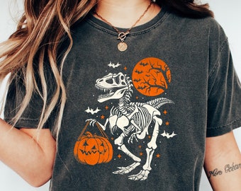 Sudaderas de dinosaurios para Halloween, camiseta espeluznante de Trex, sudadera con esqueleto de dinosaurio, camiseta de fiesta de Halloween, temporada espeluznante, regalos de Halloween