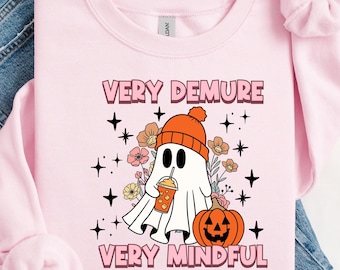 Very Demure Very Cutesy Very Spooky Sweatshirt, Ghost Lady Shirt, Halloween Crewneck, Cute Ghost, Halloween Meme Ghost Crewneck