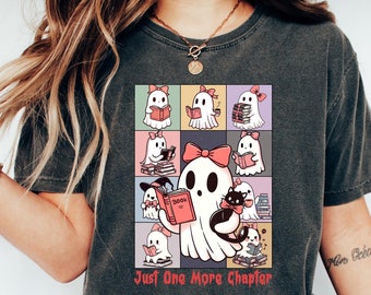 Just One More Chapter Shirt, Halloween Shirt, Halloween Book Lover, Ghost Reading Book, Spooky Season, Cute Ghost Shirt, Halloween Gift