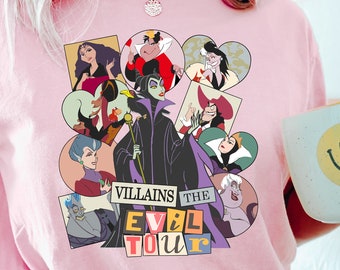 Villains Evil Tour Disney Shirt, Disney Evil Queens Tee, Retro Disney Villains Characters Concert Music Shirt, Evil Friends Matching