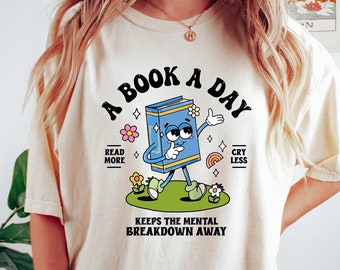 En bok om dagen håller det mentala sammanbrottet borta, läs mer bok-tröja, bokmal-present, bibliotekarie-present, bokälskare, retro bokälskare-tröja