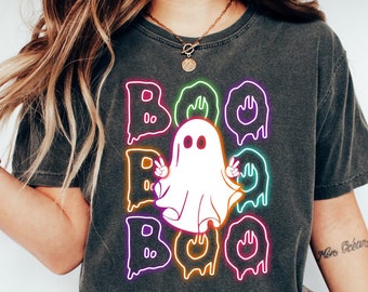 Halloween Boo Neon T-Shirt, Neon Halloween Ghost Shirt, Halloween Ghost Neon Shirt, Halloween Party Shirt, Boo T-Shirt, Ghost Boo Girls Tee