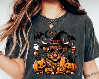 Halloween Highland Cow Shirt, Retro Halloween Cow Sweatshirt, Ghost Cows Shirt, Funny Cow T Shirt, Spooky Season Shirt, Cow Halloween Tee