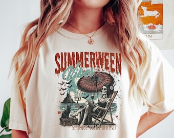 Camisa de verano, regalo de Halloween, camisa de noche de terror, camisa espeluznante, camisa de moda, camiseta extragrande, regalo de Halloween, color cómodo