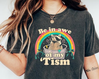 Rizz Em With The Tism Retro Sweatshirt, Vintage Funny Raccoon Graphic Shirt, Autism Awareness, Raccoon Meme Shirt, Cute Raccoon shirt
