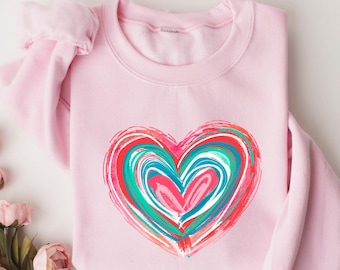 Valentines Day Colorful Heart Sweatshirt, Valentines Day Pastel Colors Heart Shirt, Valentines Sweatshirt, Valentines Day Gift