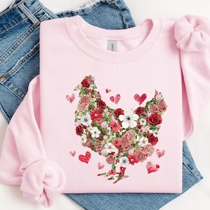 Floral Chicken Valentine Sweatshirt, Valentine Chicken Sweater, Valentines Day Gift, Chicken Lover Gift, Gift For Farmer, Western Valentine