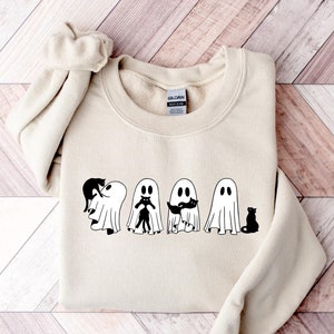Ghost Holding Black Cat Sweatshirt, Ghost Cat Halloween Hoodie, Halloween Gift for Cat Owners, Halloween Cat Tee, Black Cat Outfit, Fall Tee