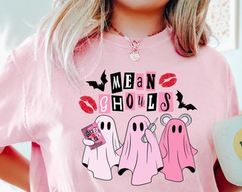 Mean Ghouls Shirt, Cute Ghost Shirt, Halloween Ghost Sweatshirt, Pink Ghost Shirt, Retro Halloween Party Shirts, Halloween Women T shirts